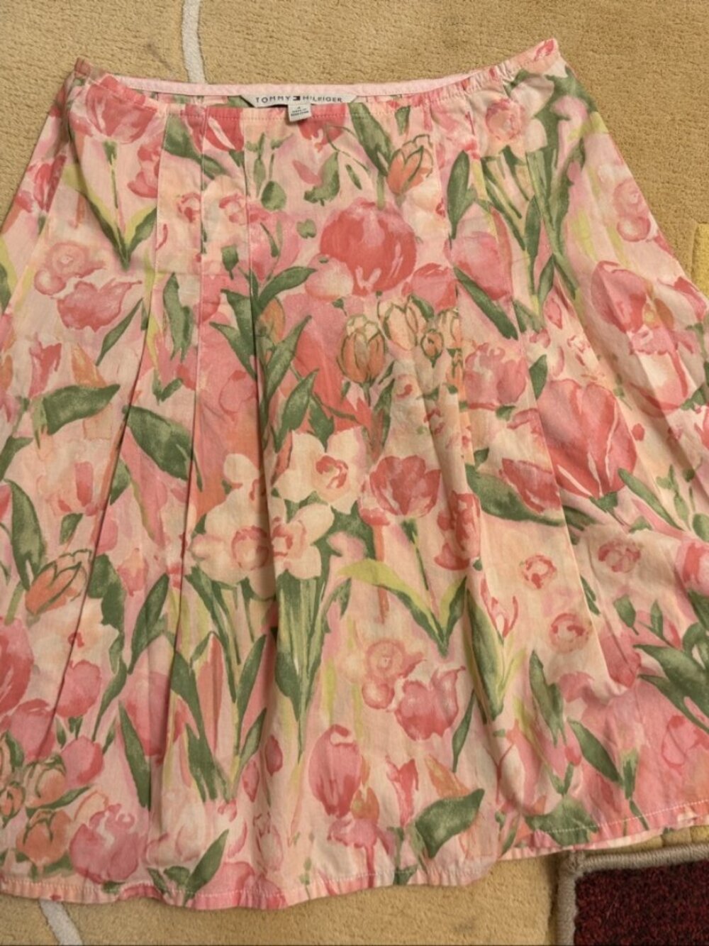 Vintage Tommy Hilfiger Floral Pleated Skirt – 4 – Pink – 100% Cotton
